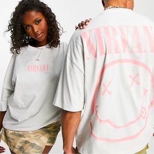 ***NWT*** Nirvana oversized cream and pink unisex band tee